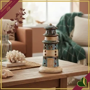 Portacandela tealight a forma di faro Nordstrand in porcellana smaltata, altezza 16,5 cm