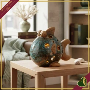 Portacandela tealight a forma di pesce Nordstrand in porcellana smaltata, altezza 13 cm