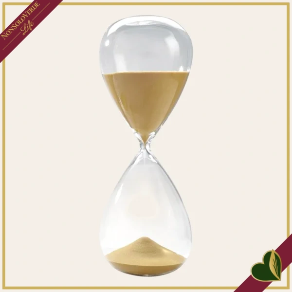 Clessidra decorativa in vetro con sabbia oro, altezza 38 cm