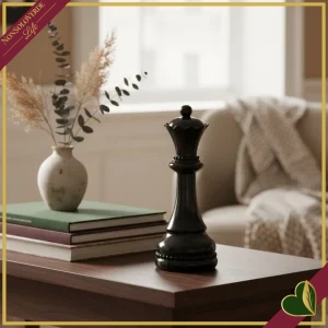 Figura decorativa regina degli scacchi in resina nera, altezza 26,5 cm