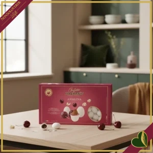 Confetti Maxtris all’amarena, confetti bianchi con mandorla tostata e cioccolato bianco al gusto di amarena, 1 chilogrammo