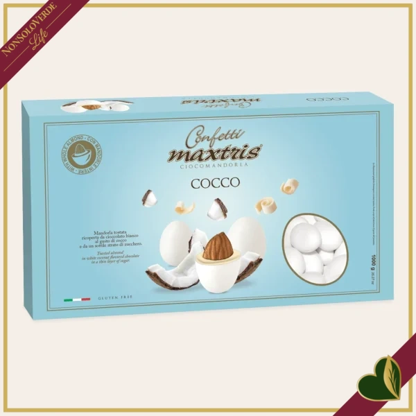 Confetti Maxtris al cocco, bianchi con mandorla tostata e cioccolato bianco al gusto di cocco, 1 chilogrammo