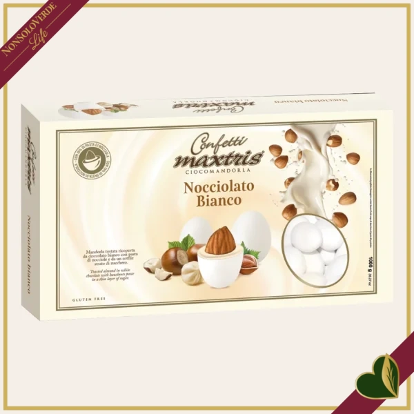Confetti Maxtris Nocciolato Bianco, bianchi con mandorla tostata, cioccolato bianco e pasta di nocciole, 1 chilogrammo