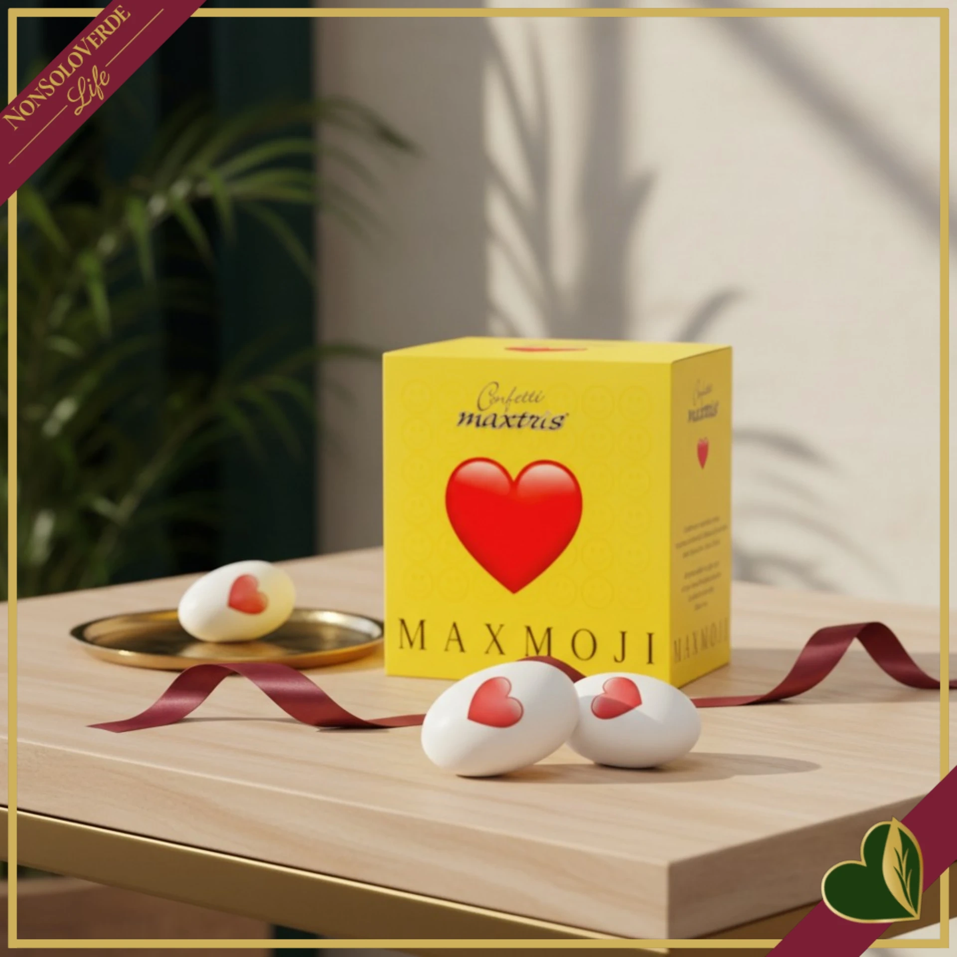 Confetti Maxtris Maxmoji, Cuore, confetti bianchi con mandorla tostata, 200 grammi