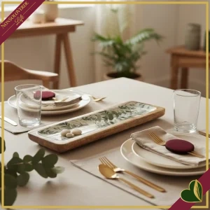 Vassoio rettangolare Thara in legno di mango con interno a foglie smaltato, lunghezza 46 cm