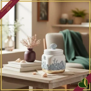 Barattolo decorativo Ortigia con coperchio in porcellana bianca e blu, altezza 16,5 cm