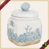 Barattolo decorativo Ortigia con coperchio in porcellana bianca e blu, altezza 16,5 cm
