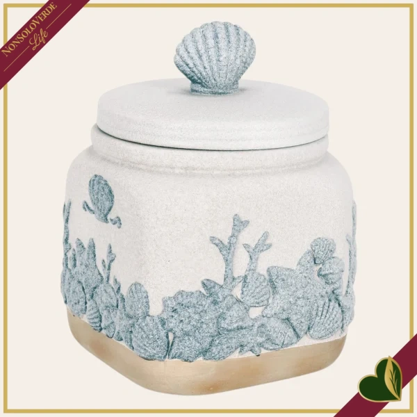 Barattolo decorativo Ortigia con coperchio in porcellana bianca e blu, altezza 16,5 cm