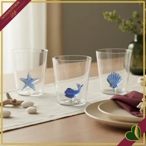 Bicchiere Oceanya in vetro con stella marina blu, altezza 10,5 cm
