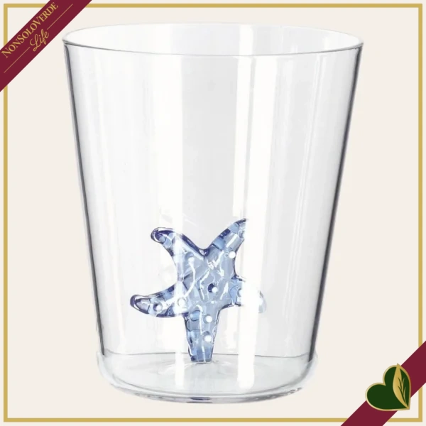 Bicchiere Oceanya in vetro con stella marina blu, altezza 10,5 cm