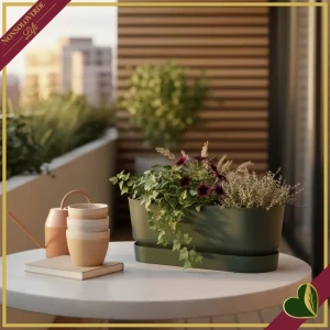 Fioriera Greenville lunga verde foglia con riserva d’acqua, lunghezza 50 cm