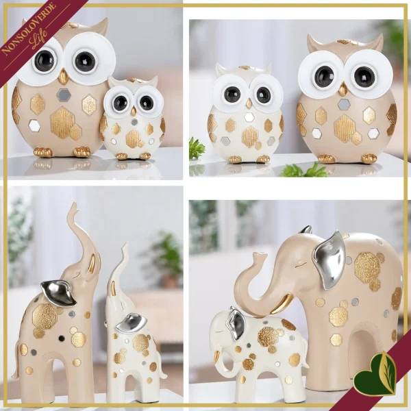 Elefante decorativo Midas avorio con dettagli oro e argento, altezza 12 cm