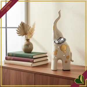 Elefante decorativo Midas avorio con dettagli dorati e argentati, altezza 25 cm