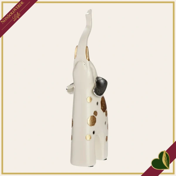 Elefante decorativo Midas avorio con dettagli dorati e argentati, altezza 25 cm