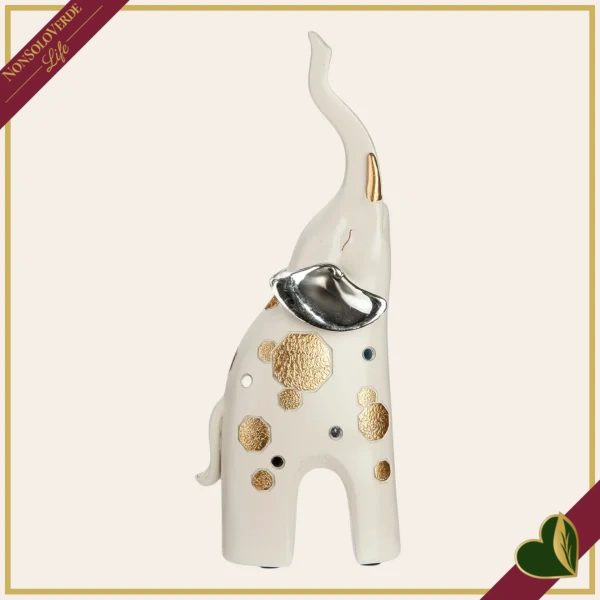 Elefante decorativo Midas avorio con dettagli dorati e argentati, altezza 25 cm