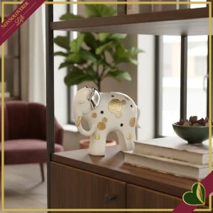 Elefante decorativo Midas avorio con dettagli oro e argento, altezza 12 cm