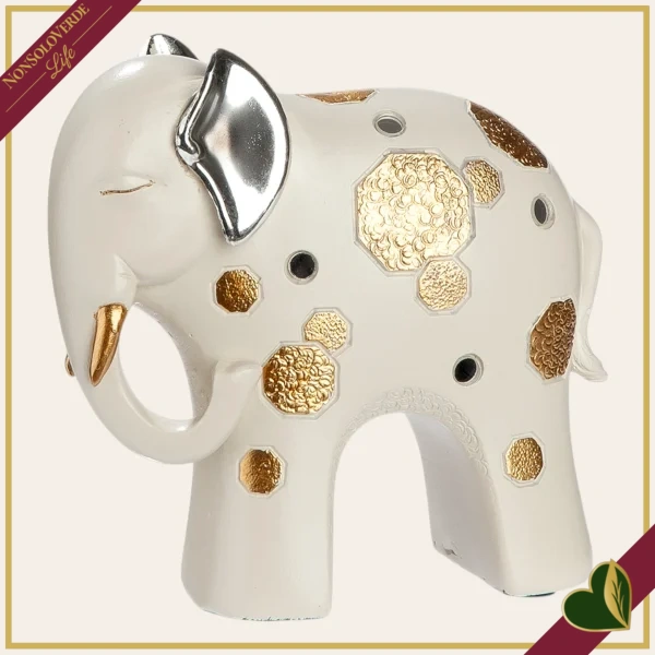 Elefante decorativo Midas avorio con dettagli oro e argento, altezza 12 cm