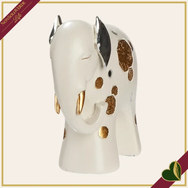 Elefante decorativo Midas avorio con dettagli oro e argento, altezza 12 cm