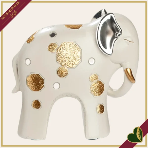 Elefante decorativo Midas avorio con dettagli oro e argento, altezza 12 cm