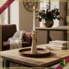 Portacandela scultoreo “Modular” in marmorina nocciola e oro, altezza 25 cm