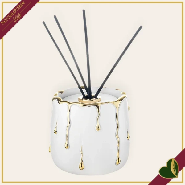 Diffusore decorativo Rugiada bianco e oro in marmorina, altezza 8 cm