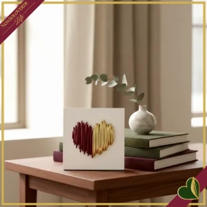 Quadro decorativo con cuore stilizzato 3D rosso e oro in marmorina, lunghezza 15 cm