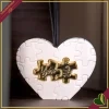 Diffusore decorativo cuore puzzle in marmorina bianco e oro, altezza 13 cm