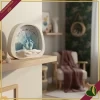 Decorazione luminosa con LED mani con piedini celeste e oro in marmorina bianca, altezza 12 cm
