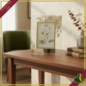 8000000103826-0 Portafoto in vetro con decori floreali oro, formato 13x18 cm