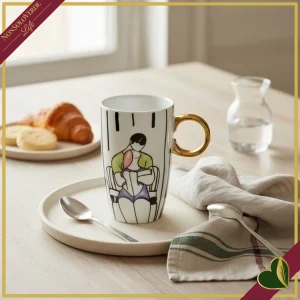 8055267588374-0 Tazza da latte “Noi” Abbracci in porcellana con manico dorato, 420 ml