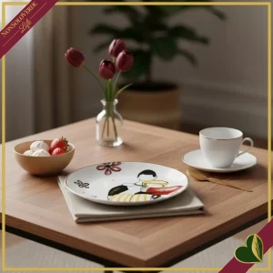 8055267588466-0 Piattino dessert “Vicini” Abbracci in porcellana, diametro 19 cm