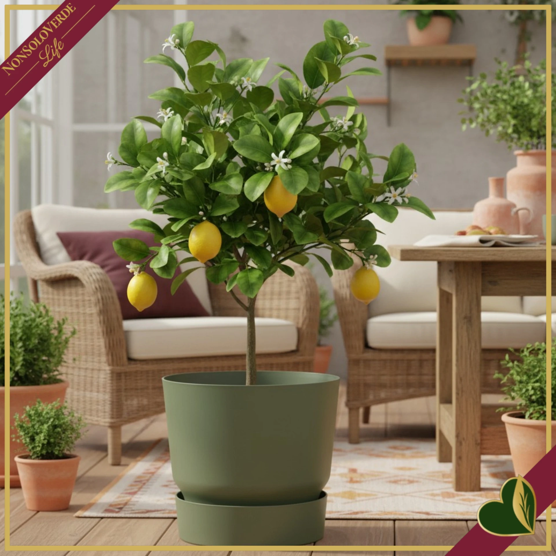 Vaso Greenville rotondo verde foglia con riserva d’acqua, diametro 39 cm
