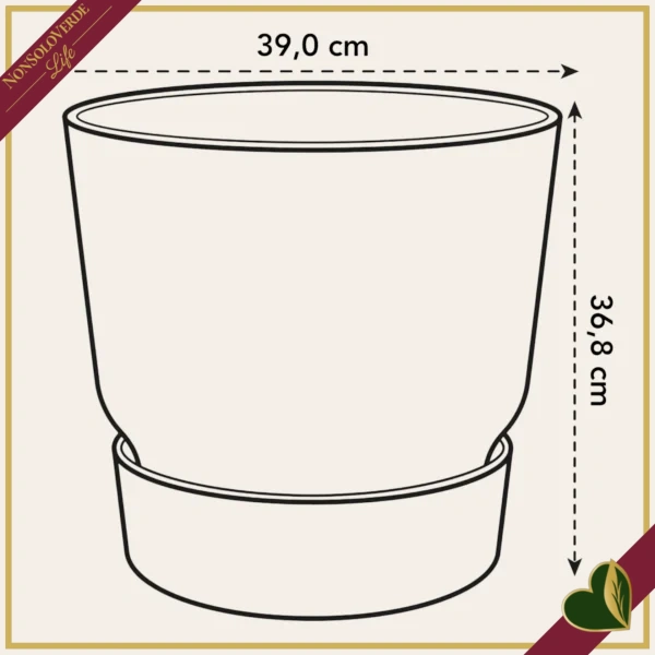Vaso Greenville rotondo verde foglia con riserva d’acqua, diametro 39 cm