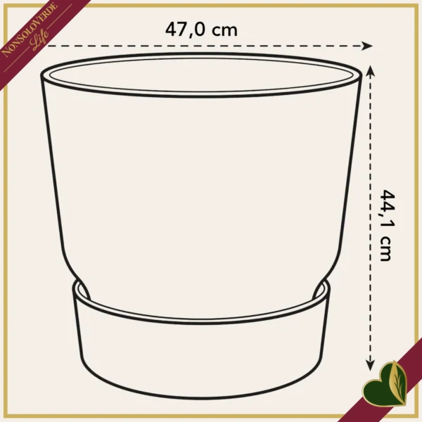 Vaso Greenville rotondo verde foglia con riserva d’acqua, diametro 47 cm