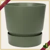 Vaso Greenville rotondo verde foglia con riserva d’acqua, diametro 14 cm