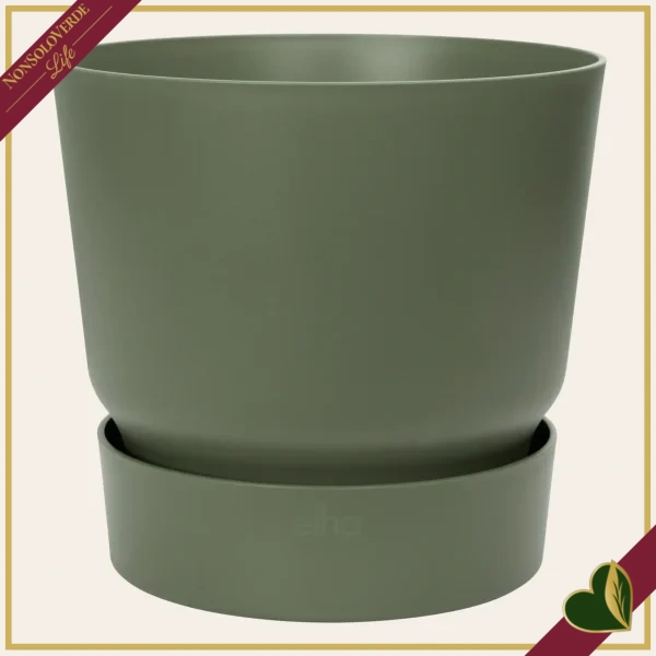 Vaso Greenville rotondo verde foglia con riserva d’acqua, diametro 14 cm