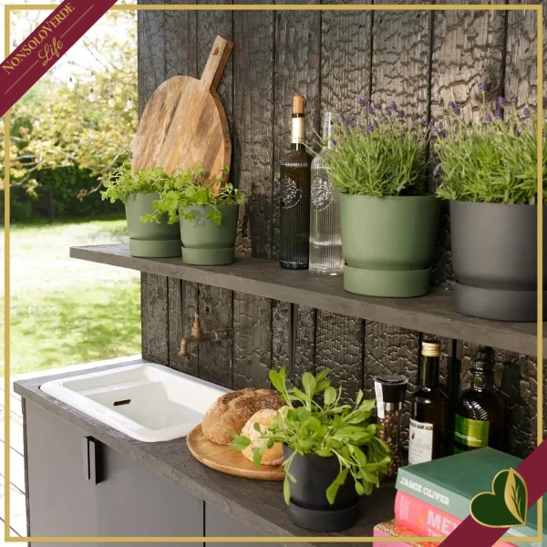 Vaso Greenville rotondo verde foglia con riserva d’acqua, diametro 14 cm