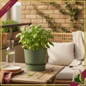 Vaso Greenville rotondo verde foglia con riserva d’acqua, diametro 16 cm