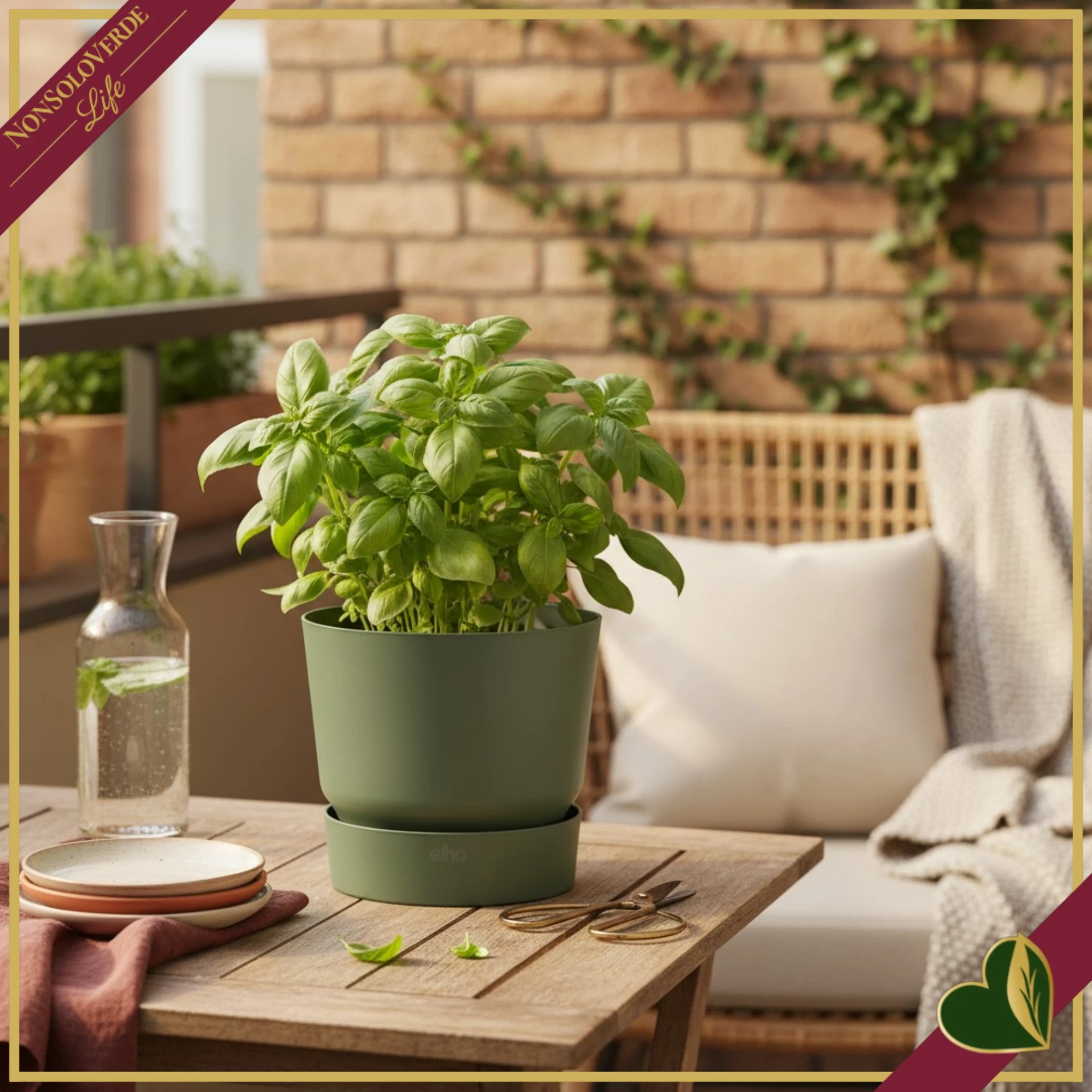 Vaso Greenville rotondo verde foglia con riserva d’acqua, diametro 16 cm