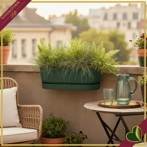 Balconiera Greenville Easy Balcony verde foglia con supporti regolabili e riserva d’acqua, 52 cm