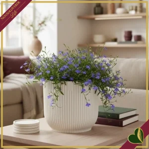 8711904549336-0 Cachepot vibes fold rotondo bianco lino da interno, diametro 25 cm