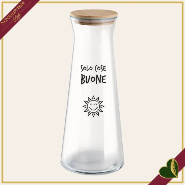 Caraffa Smile in vetro con tappo e frase “Versa e gusta”, 1 litro