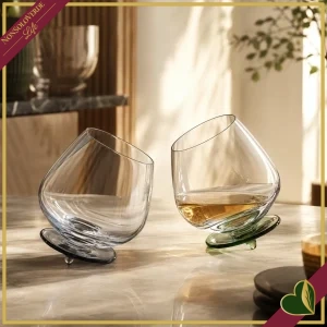8029722502410-0 Set 2 bicchieri basculanti in vetro borosilicato con base verde e fumé, altezza 12 cm