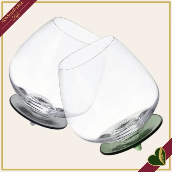 Set 2 bicchieri basculanti in vetro borosilicato con base verde e fumé, altezza 12 cm