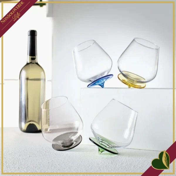Set 2 bicchieri basculanti in vetro borosilicato con base verde e fumé, altezza 12 cm
