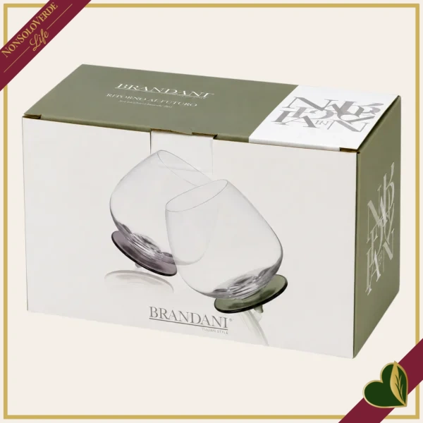 Set 2 bicchieri basculanti in vetro borosilicato con base verde e fumé, altezza 12 cm