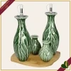 Set menage Foglia Vegan da 4 pezzi in porcellana verde con base in bamboo naturale, altezza 22 cm