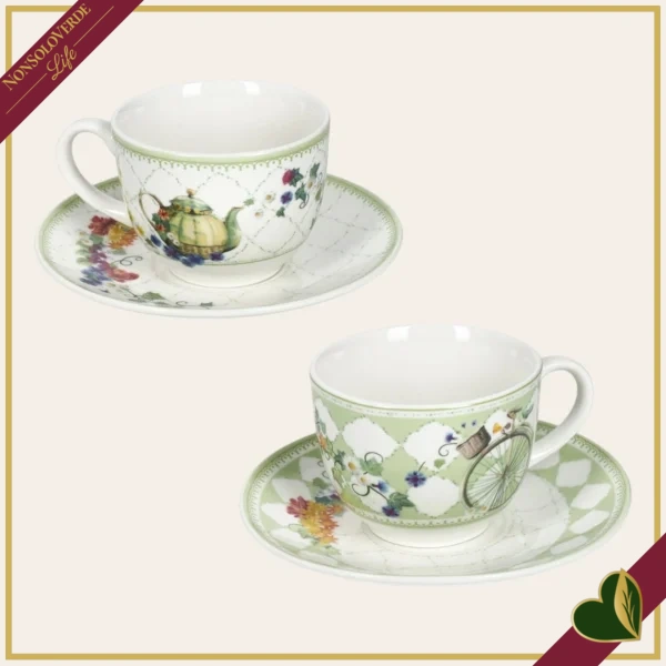 Set 2 tazzine da caffè Wonderland con piattino in New Bone China, diametro 11 cm