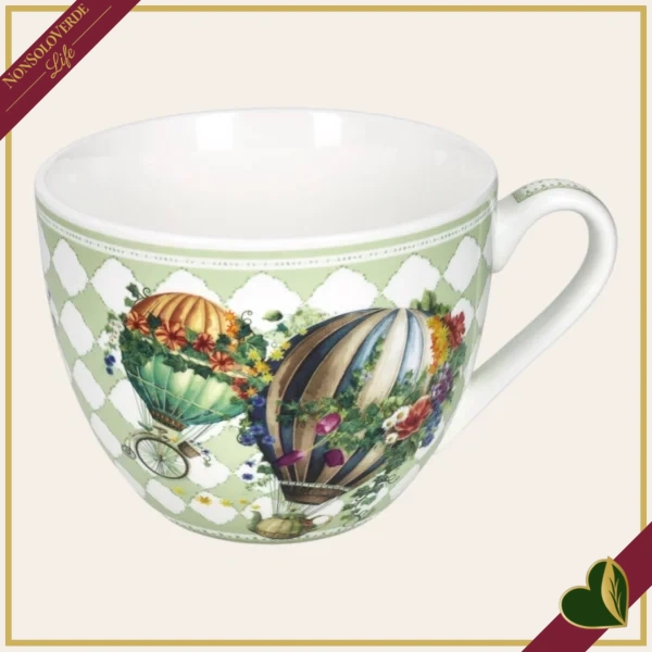 Tazza colazione Wonderland in New Bone China verde, diametro 12 cm