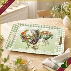 8029722518503-0 Vassoio Wonderland in melamina con mongolfiere acquerellate e manici integrati, lunghezza 35 cm